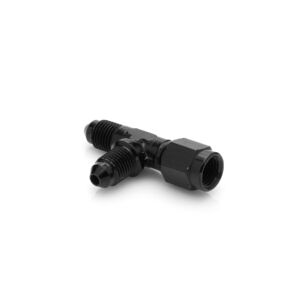 Aluminum Black -03 AN Male T-Adaptor Fitting with -03 AN Female Swivel on Run