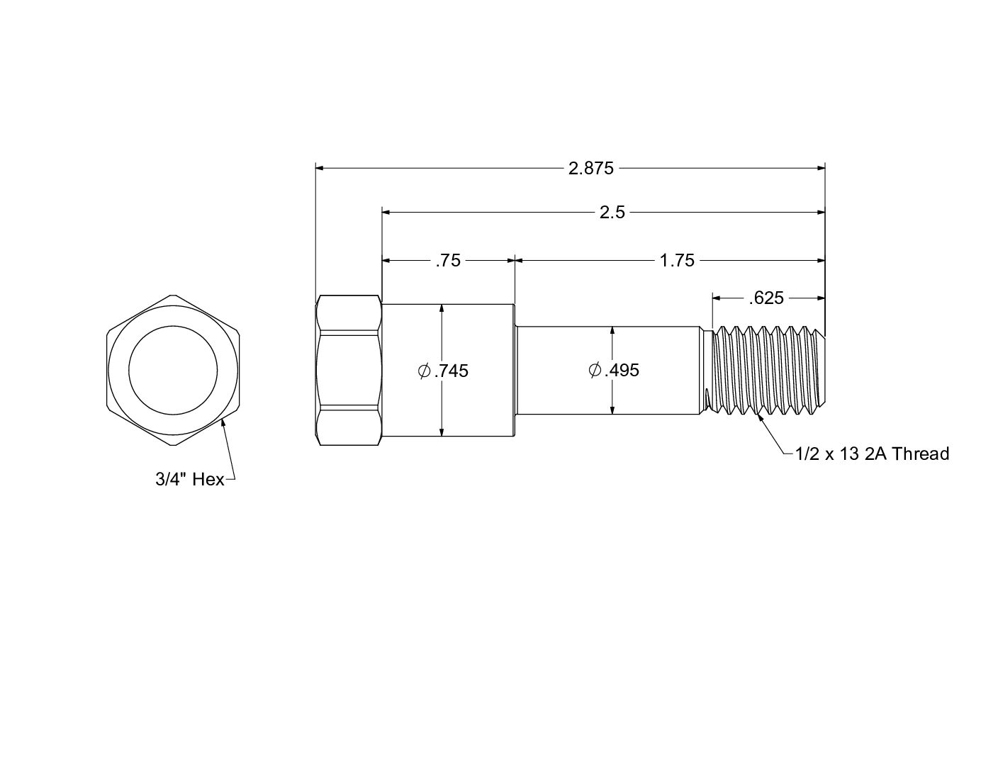 2-1/4" WEHRS style Titanium Shock Bolt - Image 2