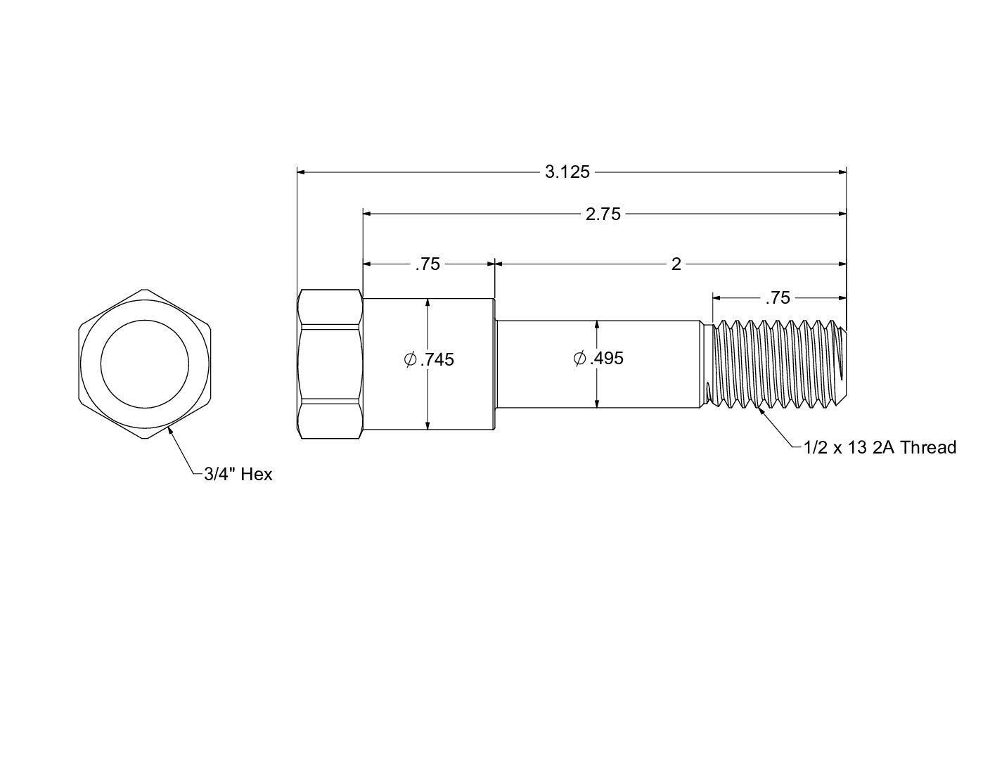 2-3/4" WEHRS style Titanium Shock Bolt - Image 2